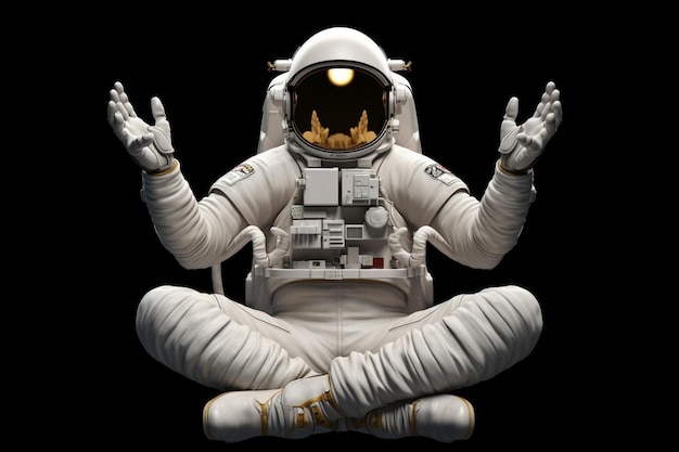 an astronaut is sitting on his knees in a space suit