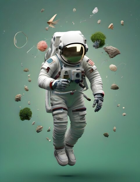 Photo astronaut isolated on a green background perfect for usage in photocompositing software