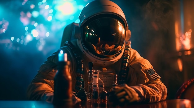 Astronaut kosmonaut in een waterpijp rookt een waterpijp Generatieve AI