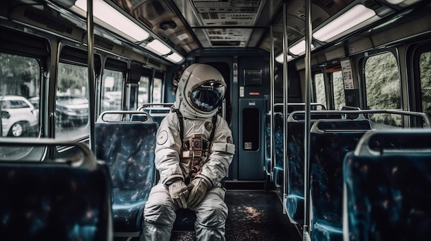 Astronaut kosmonaut rijdt in een bus Generatieve AI