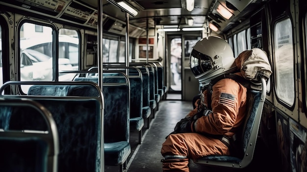 Astronaut kosmonaut rijdt in een bus Generatieve AI