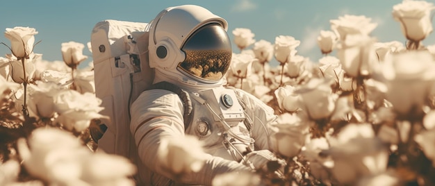 Astronaut lies in a field of roses Generative AI