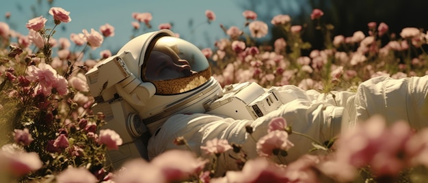 Astronaut lies in a field of roses Generative AI