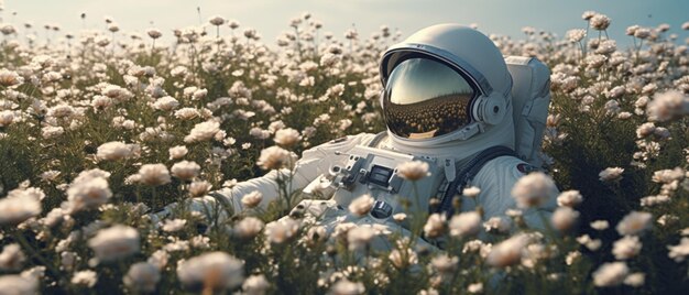 Astronaut ligt in een veld van rozen Generatieve AI