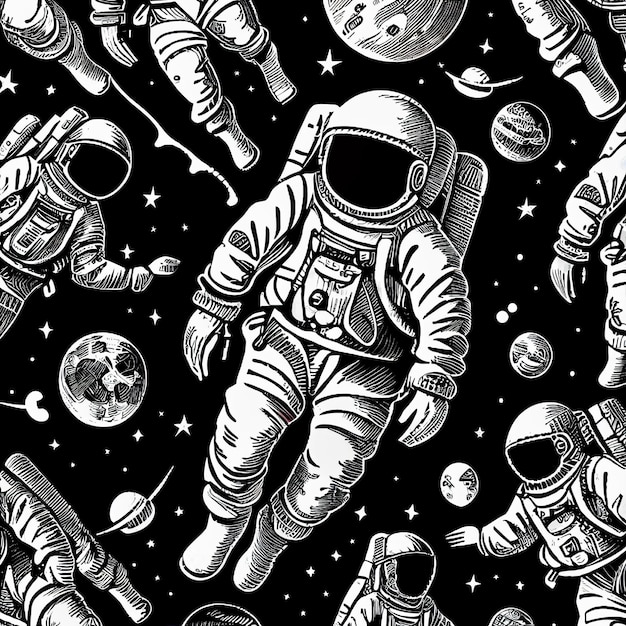 astronaut line art pattern