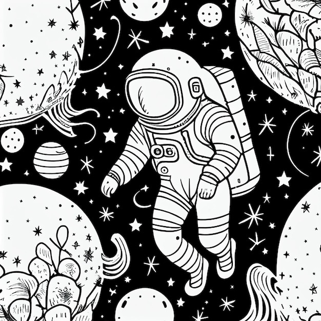 Photo astronaut line art pattern