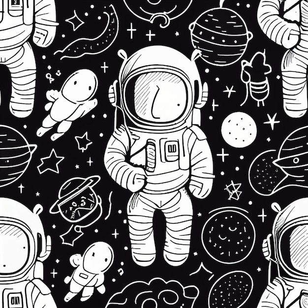 astronaut line art pattern