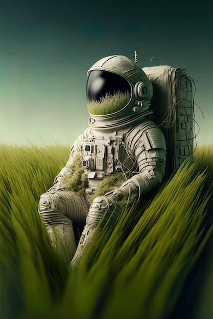 Astronaut made of grass astronaut in grass AIGenerated