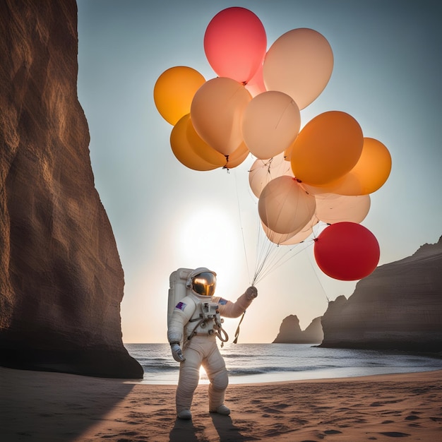 Foto astronaut man met ballonnen