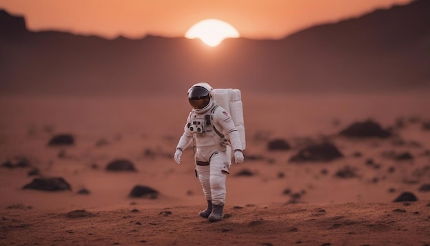 火星の宇宙飛行士が日没中