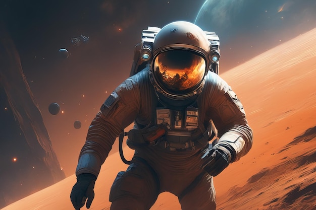 astronaut met een planeet op de achtergrond 3D-renderingastronaut met een planeet op de achtergrond
