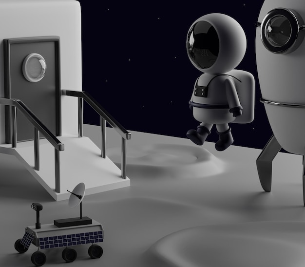 月面の宇宙飛行士の 3 d イラストレーション