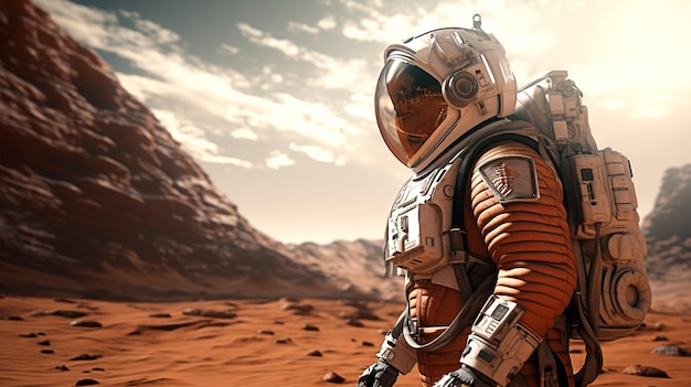 космонавт на Луне исследует Марс