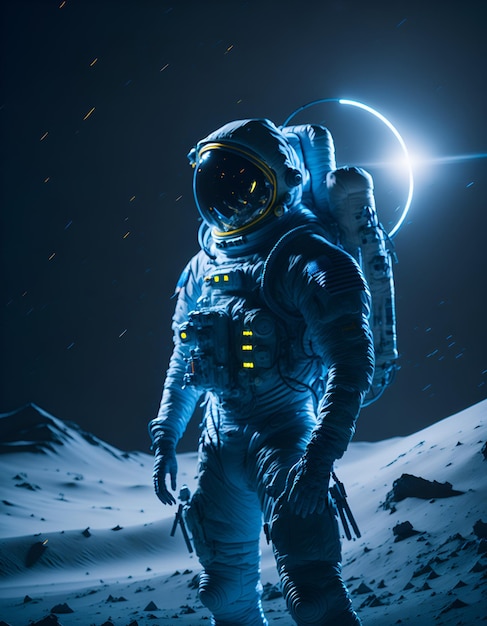 月と星を持つ月面の宇宙飛行士