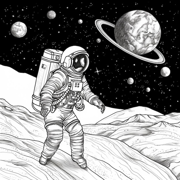 astronaut on the moon with planets in the background generative ai