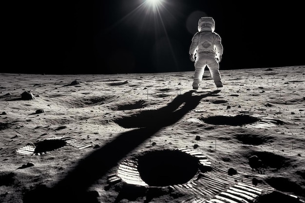 Photo an astronaut on the moon with the sun behind him