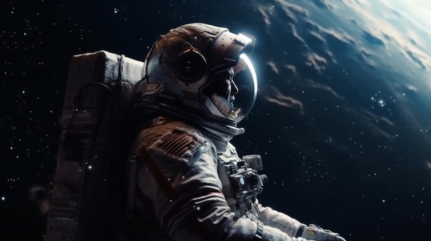 Астронавт на луне с сияющим солнцем на заднем планегенеративный искусственный интеллект