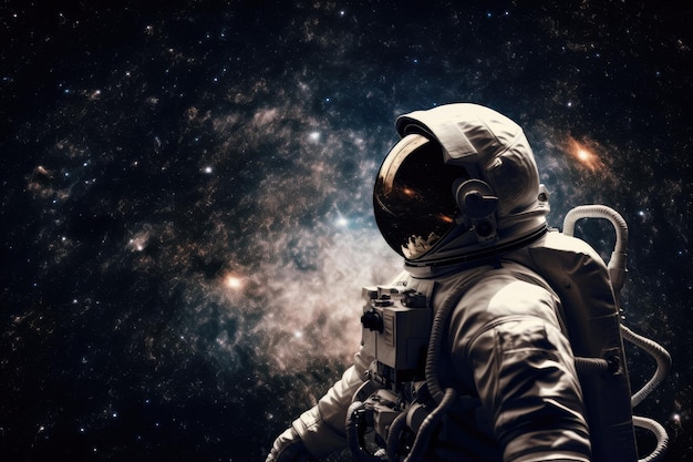 Astronaut omringd door oneindige ruimte starend naar de verre sterren gecreëerd met generatieve ai