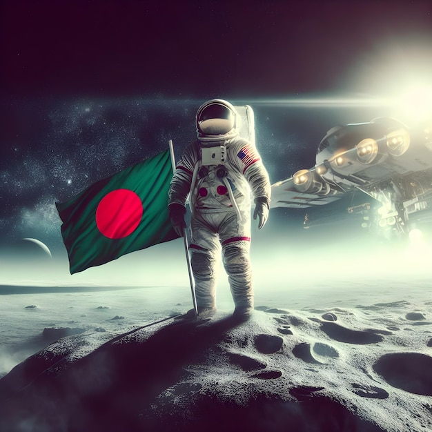Фото Астронавт на луне с флагом бангладеш