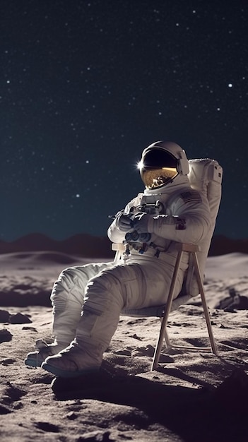 Astronaut op de maan met een ster op de achtergrond