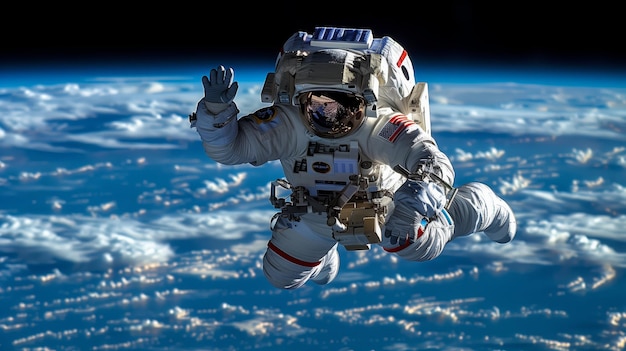 Photo astronaut in outer open space over the planet earthstars provide the backgrounderforming a space above planet earthsunrisesunsetour home isselements of this image furnished by nasa