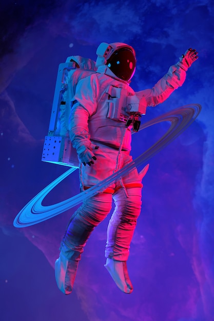 Astronauta nello spazio esterno. rendering 3d.