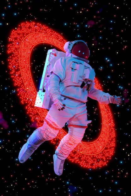 Photo astronaut in outer space. 3d rendering.