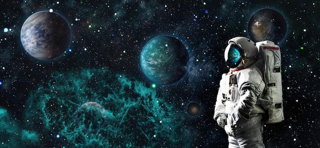 Astronaut in outer space Galaxy and Nebula space art Wallpaper with spaceman Spacewalk Elements of this image furnished by NASA