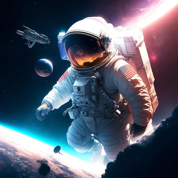 Astronaut in outer space Spaceman with starry and galactic background Scifi digital Generative by