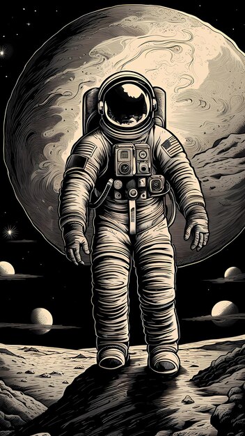 Astronaut over de maan illustratie