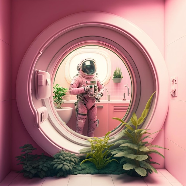 Astronaut in pink bathroom design