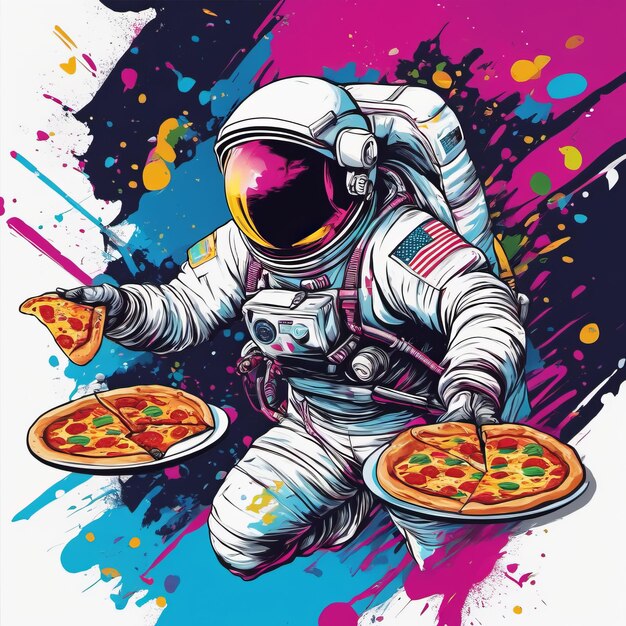 Foto la pizza degli astronauti nel cosmo creata con il software di intelligenza artificiale generativa