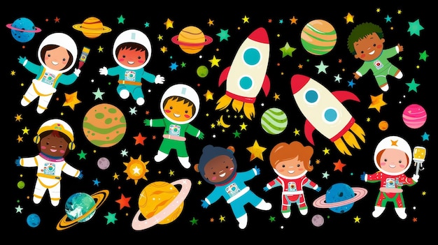 太空人星球和太空壁紙 黑色背景