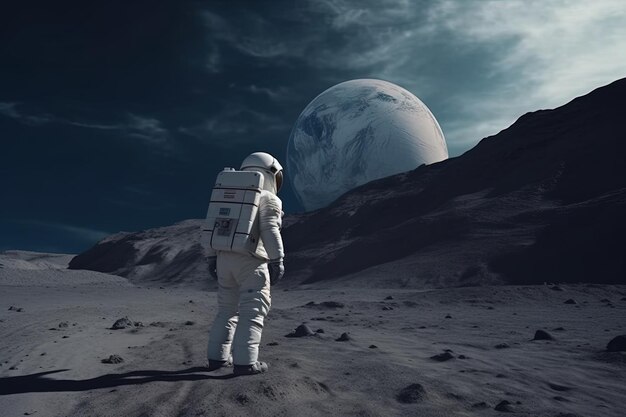 Astronaut on the planet stands on the background of space Astronaut on the moon Generative AI