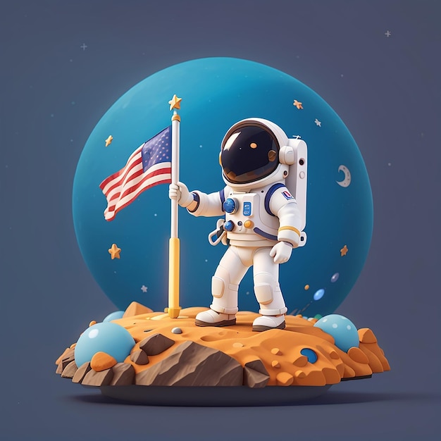 Photo an astronaut on a planet with a flag on it