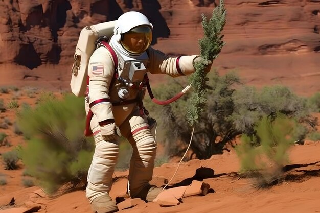 Astronaut planting a tree on the moon or mars neural network ai generated