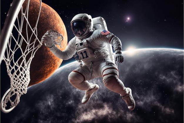 Astronaut Playing Basketball Generative Ai