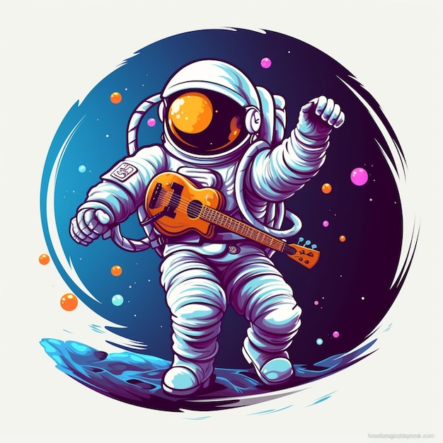 Astronaut playing guitar in space with colorful bubbles generative ai