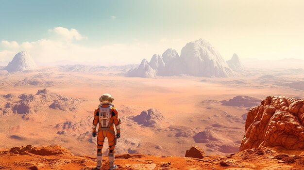 Astronaut in the red planet mars Generative AI