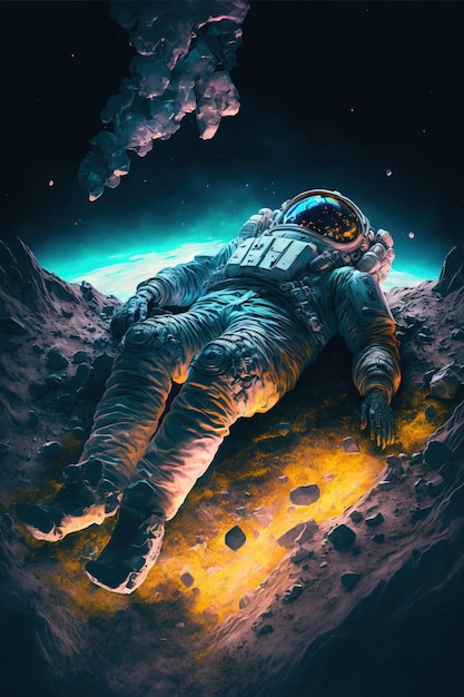 Astronaut relaxing on an asteroid generative ai