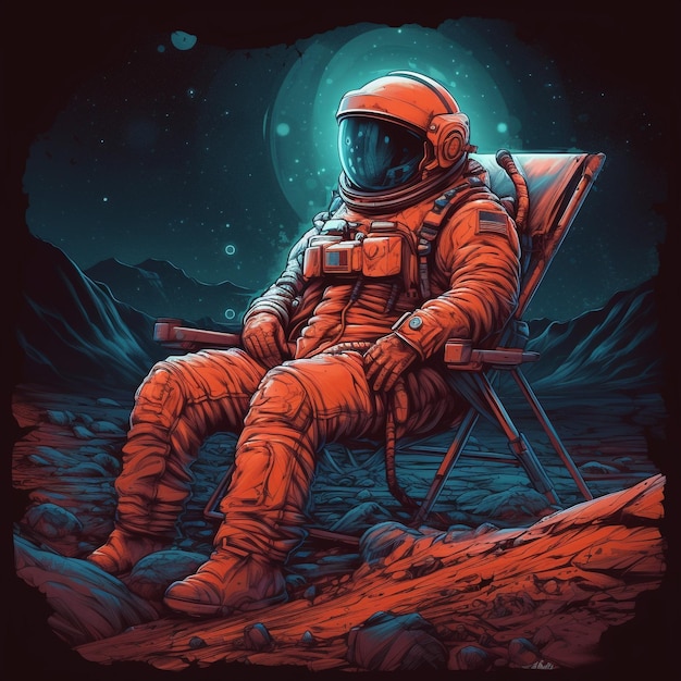 an astronaut resting on mars in a beach chair vibrant