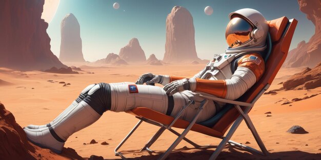 Astronaut resting on mars