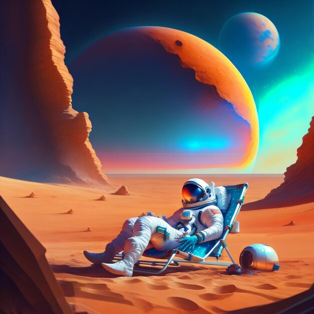 Astronaut resting on the moon