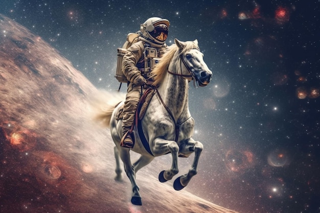 astronaut riding a horse in space with a planet in the background generative ai