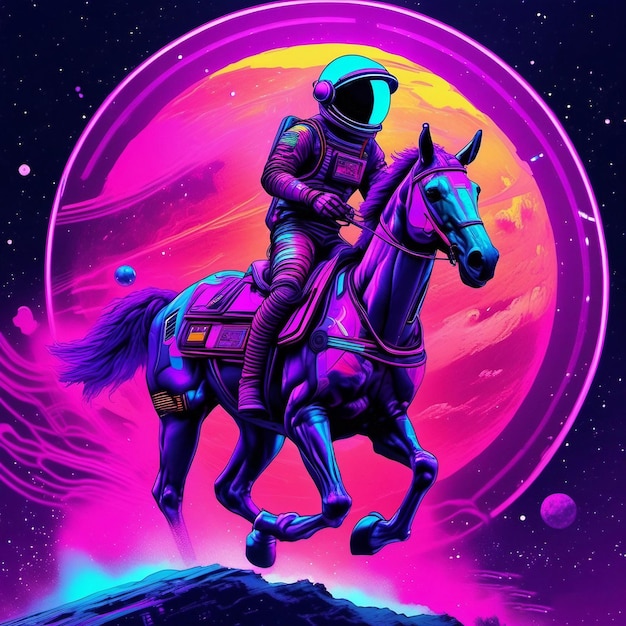 astronaut riding on the horse on space