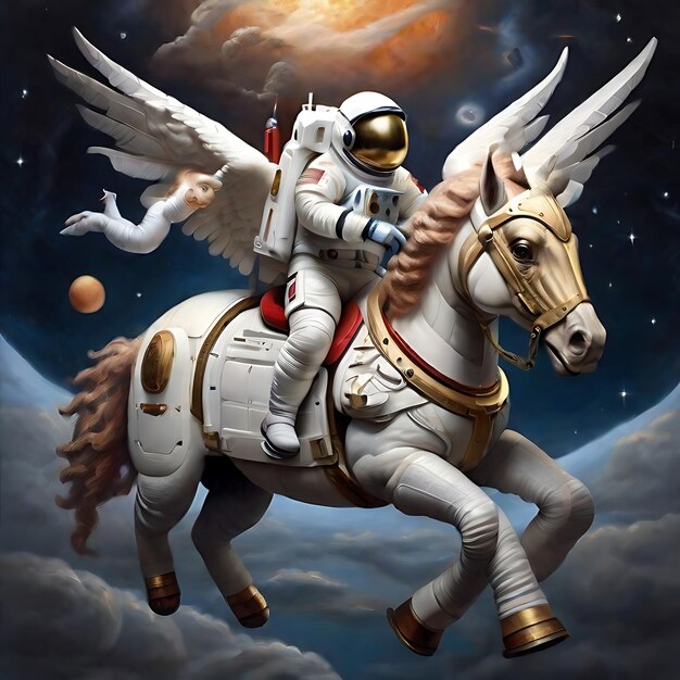 Astronaut riding a pegasus AI