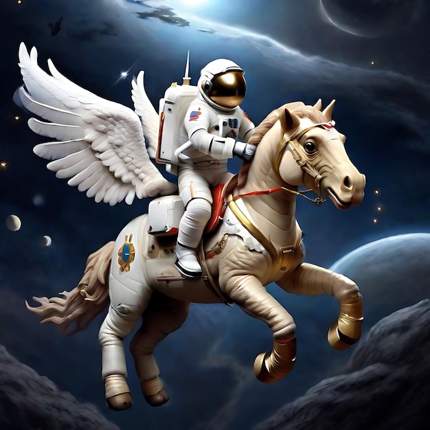 Astronaut rijdt op een Pegasus AI