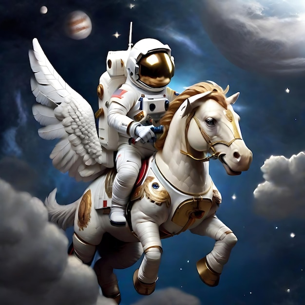 Astronaut rijdt op een Pegasus AI