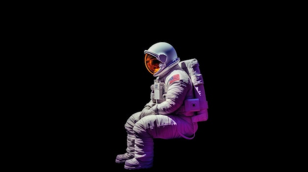 Photo an astronaut sits in a space suit with the word space on the front.