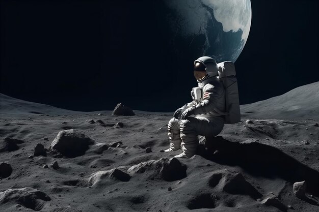 Astronaut sitting on the moon observing the earth ai generated